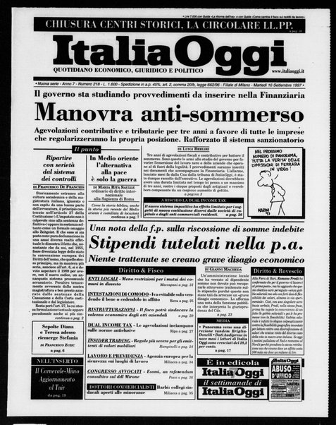 Italia oggi : quotidiano di economia finanza e politica